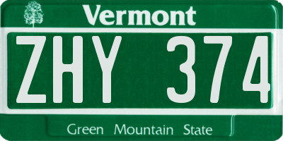 VT license plate ZHY374