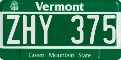 VT license plate ZHY375
