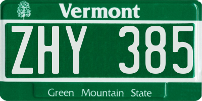 VT license plate ZHY385