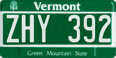 VT license plate ZHY392