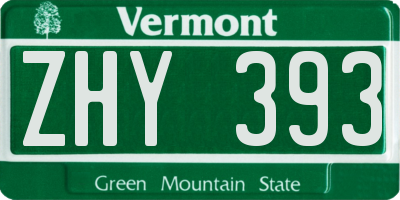 VT license plate ZHY393