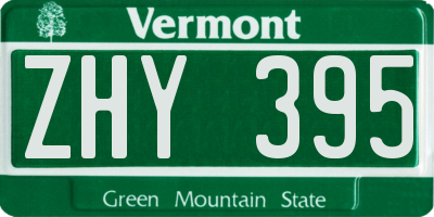 VT license plate ZHY395