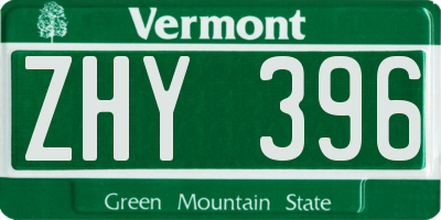 VT license plate ZHY396