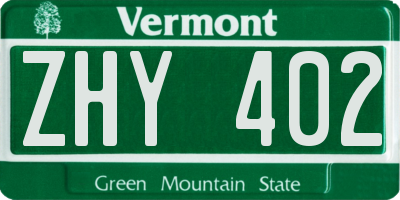 VT license plate ZHY402