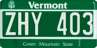 VT license plate ZHY403