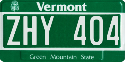 VT license plate ZHY404