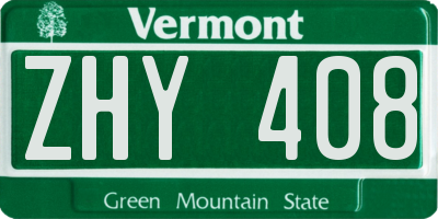 VT license plate ZHY408