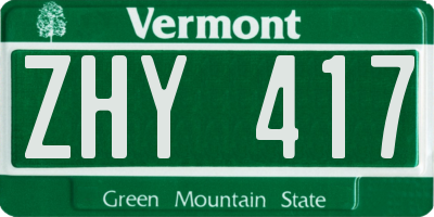 VT license plate ZHY417
