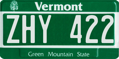 VT license plate ZHY422