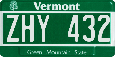 VT license plate ZHY432