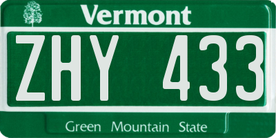 VT license plate ZHY433
