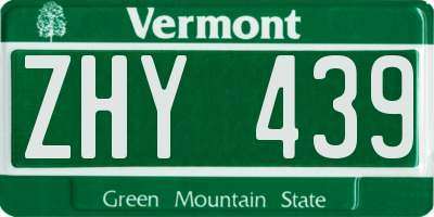 VT license plate ZHY439