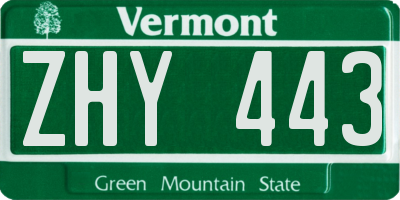 VT license plate ZHY443