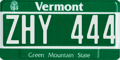 VT license plate ZHY444