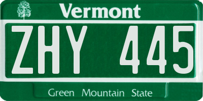 VT license plate ZHY445