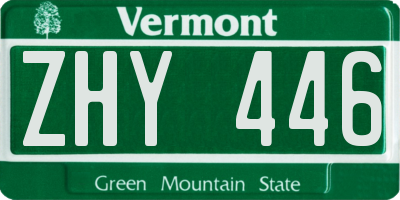 VT license plate ZHY446