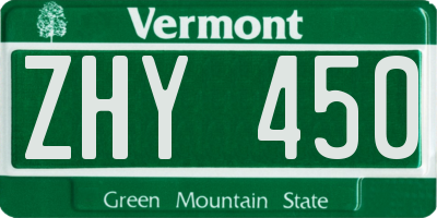 VT license plate ZHY450