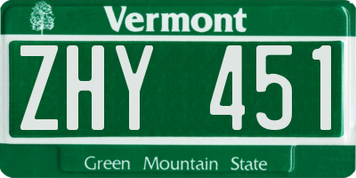 VT license plate ZHY451