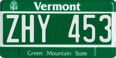 VT license plate ZHY453