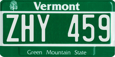 VT license plate ZHY459