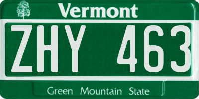 VT license plate ZHY463