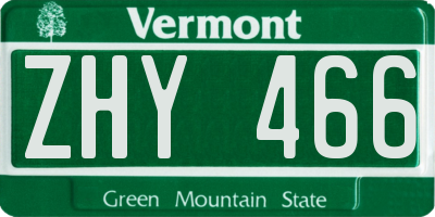VT license plate ZHY466