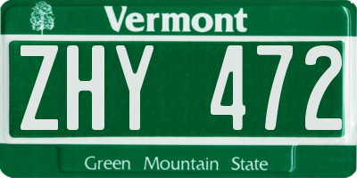 VT license plate ZHY472