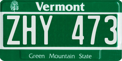 VT license plate ZHY473