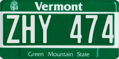 VT license plate ZHY474
