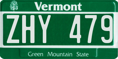 VT license plate ZHY479