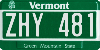 VT license plate ZHY481