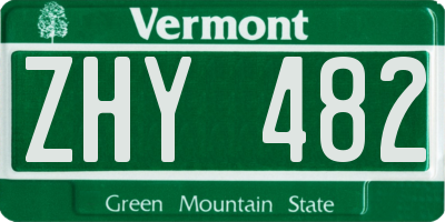 VT license plate ZHY482