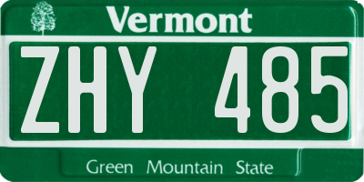 VT license plate ZHY485