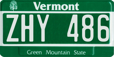 VT license plate ZHY486