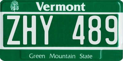 VT license plate ZHY489