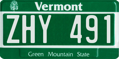 VT license plate ZHY491