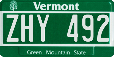 VT license plate ZHY492