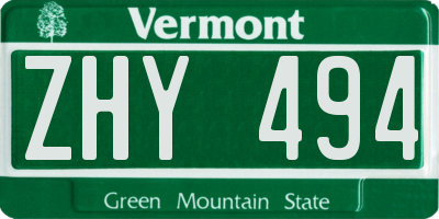 VT license plate ZHY494