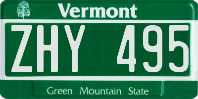 VT license plate ZHY495