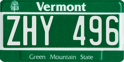 VT license plate ZHY496