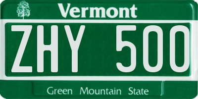 VT license plate ZHY500