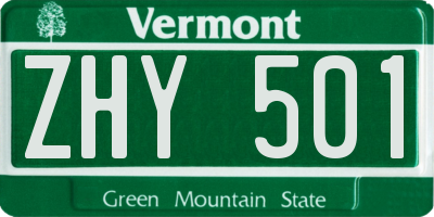 VT license plate ZHY501