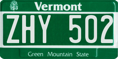VT license plate ZHY502