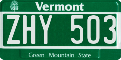 VT license plate ZHY503