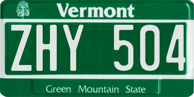 VT license plate ZHY504