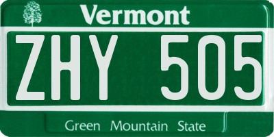 VT license plate ZHY505