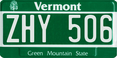 VT license plate ZHY506
