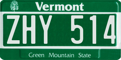 VT license plate ZHY514