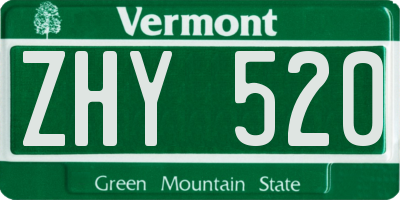 VT license plate ZHY520