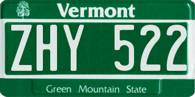 VT license plate ZHY522